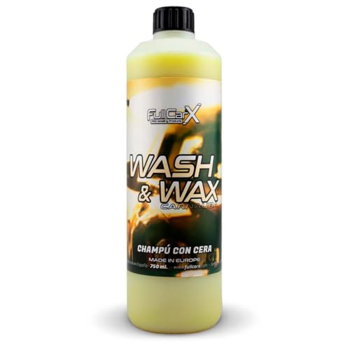 FULLCARX Wash & Wax 750ml Champú con Cera Carnauba Concentrado Espuma Activa, Lavado Coche Alto Brillo Exterior, Jabón Limpiador 2 en 1 Limpia y Abrillanta, Producto Limpieza Detailing Profesional