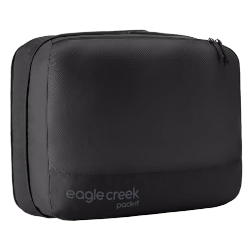 eagle creek Pack-It Reveal Expansion Cube - Adjustable Storage Expansion Cube for Travel - Durable Compression Zipper - Water-Resistant - Translucent Fabric - Sustainable - Large - Black