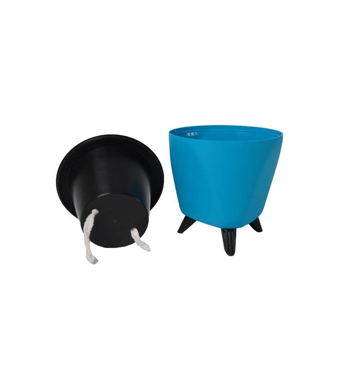 Image of Garden Art (Pack of 2 Indoor Outdoor Self Watering Planter Home Living Room Office Tabletop Decorative Plastic Flower Pot 5.1 Inch (Blue, 2) PPLAB