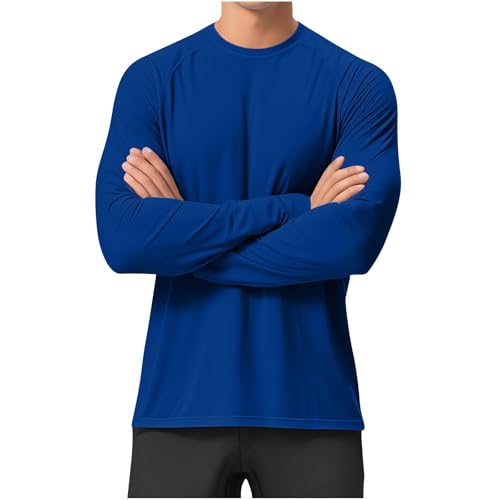 Mens Long Sleeve Sun Protection Shirts Athletic Lightweight T-Shirt Plain Loose Fit Pullover Hiking Running Workout3