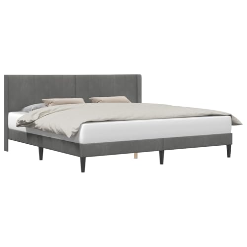 vidaXL Estructura de Cama Gris Oscuro 180 x 200 cm Terciopelo, Estructura de Cama Rectangular Moderna, tapizada en Terciopelo, Metal y Madera duraderos para un Dormitorio Elegante