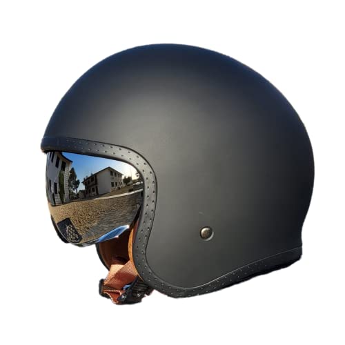 Vega V8 Retro Open Face Helmet 86000-053, Matte Black, Medium