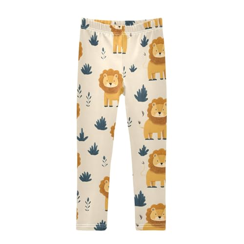 Cartoon Lion Leaves Girls Leggings Soft Stretch Workout Yoga Dance Pants for Kids Casual Tights