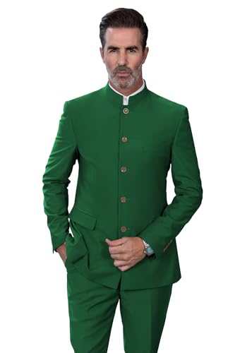 Men's 2 Pieces Suit Chinese Stand Collar Slim Fit Mandarin Solid Formal Mens Suit Traditional Outfits for Wedding