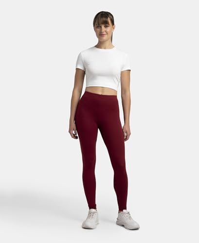 Image of Jockey AW87 Women's Super Combed Cotton Elastane Stretch High Rise Leggings with Ultrasoft Waistband