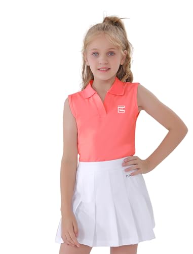 Image of EXARUS Girls Golf Polo Tennis Shirts Sleeveless Kids V-Neck Tank Tops | Equestrian UPF 50+ Quick Dry Clothes