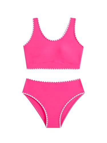 SHENHE Girl's Swimsuits 2 Piece Scoop Neck Bikini Crop Top Mid Rise Sporty Bathing Suits