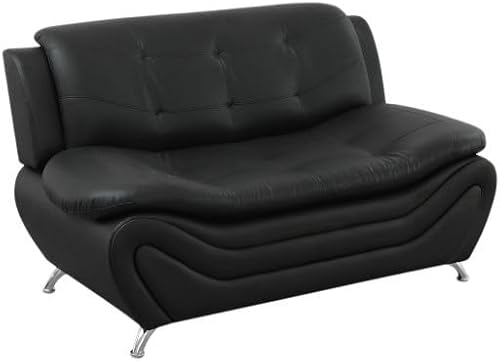 Miniatura 12 de Cómodo sofá moderno de piel sintética para sala de estar pequeña, dormitorio, oficina, apartamento para espacios pequeños (negro y rojo, asiento