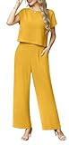 Lepunuo 2 Piece Outfit for Women Casual Cute Cap Sleeve and Cozy Wide Leg Pants Sets Tracksuit Streetwear Beach Set