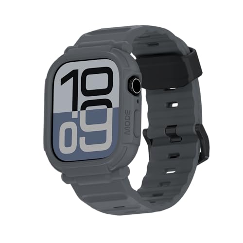 Image of elkson Bands Case for Apple Watch Series 11 10 46mm for Men, Rugged Heavy Duty Bumper Tactical Strap Quattro Pro 2.0 Series for iWatch, Military Grade Durable Protective Cover, Shockproof, Grey