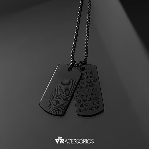 Colar placas dog tag masculino cordão preto corrente em aço inoxidável