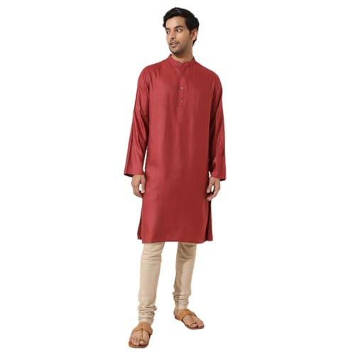 Fabindia Men's Viscose Silk Woven Relaxed Kurta (1037155Red_Red