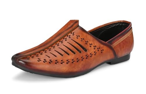Image of Ethnic Jutti & Mojri Shoes for Men | Traditional Nagra Style Footwear | Slip On Design | Closed Toe Pattern | Cultural Wear Mens Shoes | Black Color 