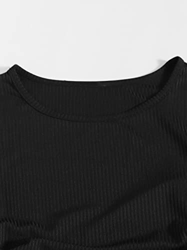 Milumia Women's Casual Short Sleeve Ruched Bodycon Mini Dress Drawstring Short T Shirt Dress Black Plain Large #TOP3