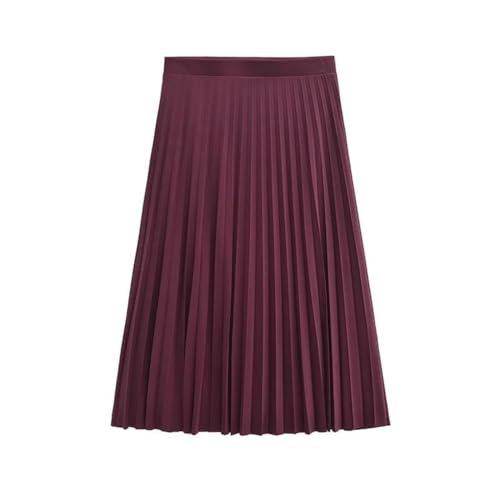 Women Wine Red High Waist Pleated Midi Skirt Office Wear Temperament Midi Skirt2