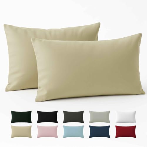 Dreamzie Taie Oreiller 40x70 Coton Renforcé (Set de 2) - Beige - Tissage serré de 57 Fils/cm² -...