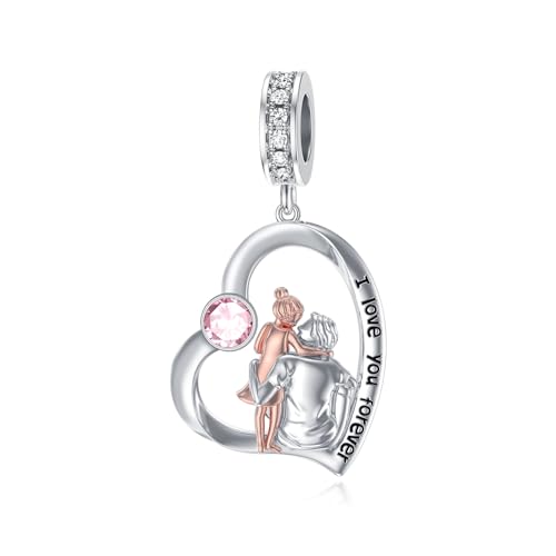 Image of PROESS Father Mother Daughter Charm fit Charms Bracelet Sterling Silver Charms for Bracelets Birthday Valentines Day Gifts for Daughter Mother Lover