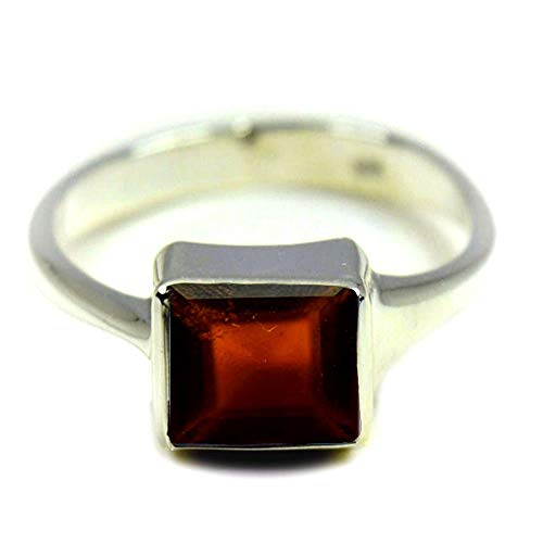 SURYAGEMS January Stone Natural Square Faceted Hessonite Sterling Silver Ring Fashion Jewelry Size 4-13