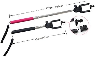 Image showing the extended and collapsed lengths of the selfie stick, 117cm and 30.5cm respectively.