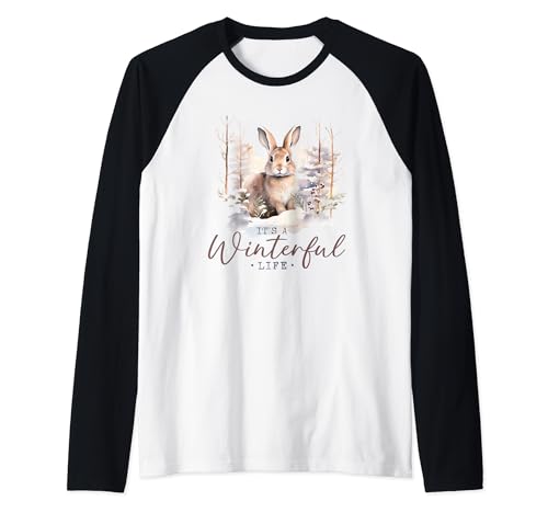Lindo conejo bosque Navidad nevado, bosque conejo acuarela Camiseta Manga Raglan