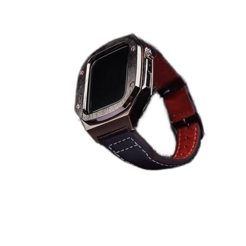 Boîtier en métal de luxe et bracelet en cuir pour Apple Watch 45 mm et iWatch 44 mm
