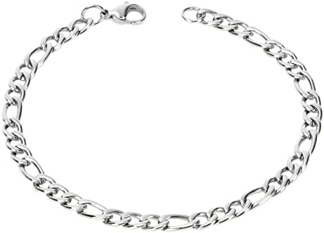 flintronic Men's Strong Antique10mm Cuban Silver Bracelet Fashion Retro 21cm Titanium Steel Simple Six-sided Flat Denim Bracelet