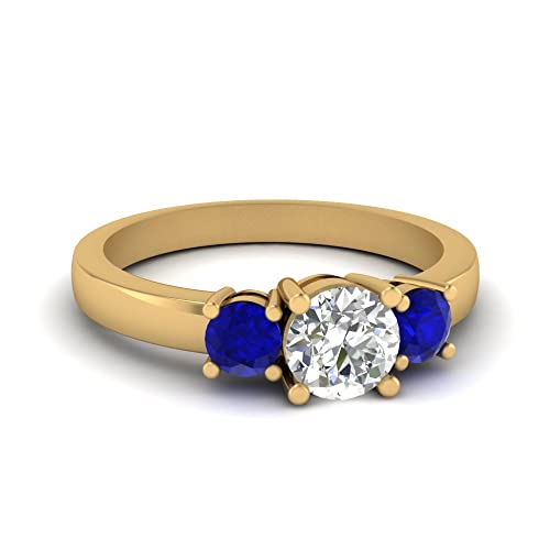 Image of 55Carat Choose Your Gemstone 3 Stone Round Diamond CZ Engagement Ring Yellow Gold Plated Round Shape 3 Stone Engagement Rings Minimal Modern Design Birthday Gift Wedding Gift US Size 4 to 12