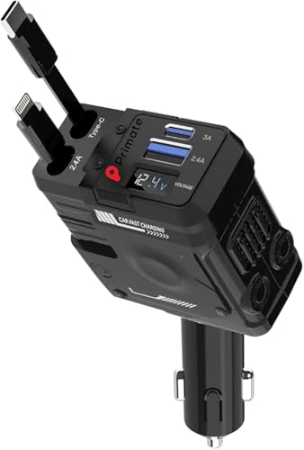 Image of Jaxter100W 4-in-1 Retractable Car Charger, Dual USB Fast Charging Adapter with 31.5-Inch Cables, Compatible with iPhone 15 /14 /13 /12 Pro Max, iPad, Pixel, and Other Devices - (Black)