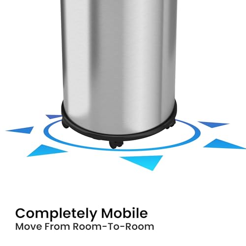 Image of iTouchless 13 Gallon Open Top Kitchen Trash Can Recycling Bin with Wheels and Double Odor Filters, Round Commercial Stainless Steel 50 Liter Trashcan for Home Office Work Bedroom Livingroom Garage