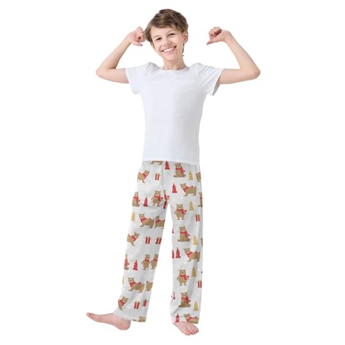 ZZXXB Xmas Gift Bear Boys Long Pants Soft Trousers Elastic Waist Kids Lounge Bottoms with Pockets S-XL2