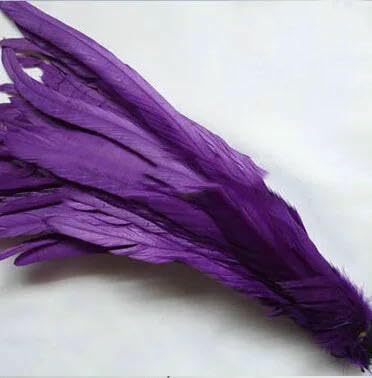 Plumes de queue de coq naturelles (lot de 100), 25-45 cm, rose et rouge, pour la décoration de vêtements, bijoux et spectacles (fêtes, spectacles, etc.) - Violet (40-45 cm).