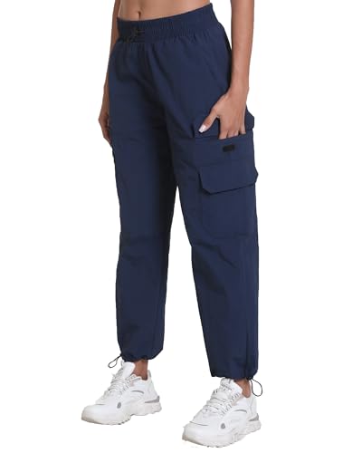 Image of Kcutteyg Womens Hiking Pants Waterproof - Cargo Joggers for Women with Pockets Lightweight Quick Dry Travel Camping Pants (Dark Blue, Small)