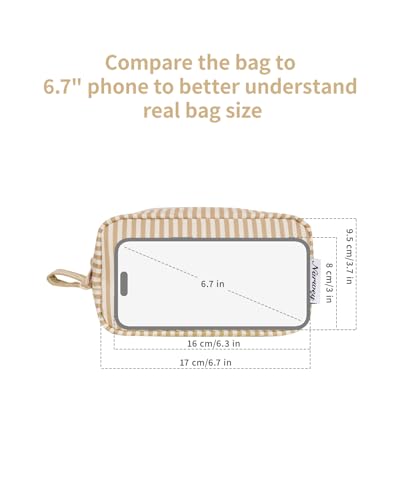 Image of Narwey Small Makeup Bag for Purse Travel Makeup Pouch Mini Cosmetic Bag Zipper Pouch for Women (Brown Stripe, Small)