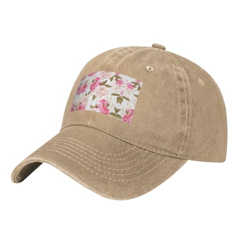 Kycvds Baseballkappe mit Rosenblüte, Retro, gewaschene Nachahmung, Unisex, breite Krempe, Cowboy-Sportmütze, Natürlich, EinheitsgröÃŸe