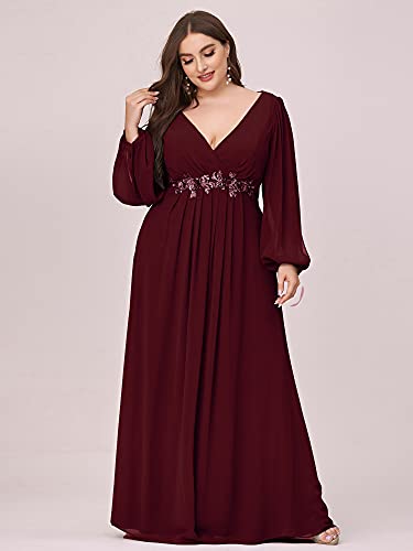 Ever-Pretty Plus Women's Floor Length V Neck Lantern Long Sleeves Applique Mother of The Bride Dress Plus Size Formal Dresses4