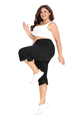 FOREYOND Plus Size Capri Pants for Women Loose Fit Yoga Pants with Pockets Workout Activewear Sweatpants4