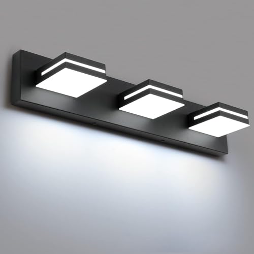 LED Vanity Light for Bathroom Over Mirrors, Acrylic Matte Black Bath Restroom Wall Lighting with Rotatable Vanity Lights Heads (3-Light, 50cm/19.68inch)