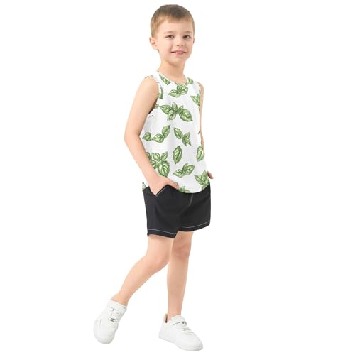 JUNZAN Cute Basil Leaf White Tank Top for Boys Sleeveless Casual Vest Tees Workout Shirts for Running Biking Jogging 3T4