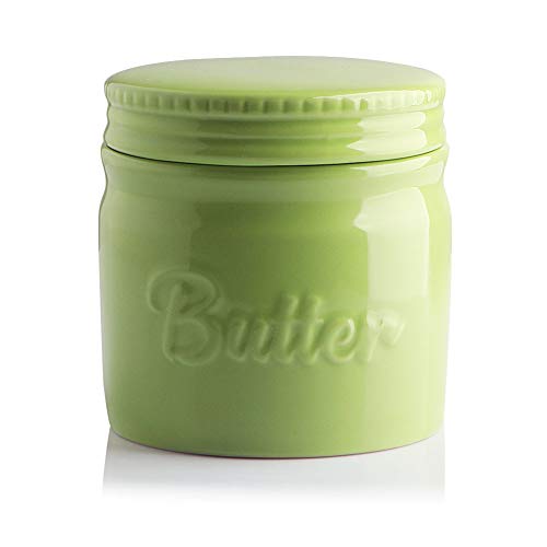 Sweejar Porzellan-Butterhalter, französische Butterdose mit Wasserlinie, Keramik-Butterbehälter für weiche Butter grün Cover