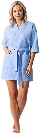 Lightweight Waffle Weave Bath, Spa & Bridesmaids Kimono Short Robes (Light Blue, SM)