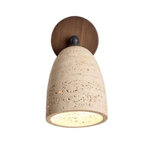 Aplique de pared de travertino con base de madera y luz regulable E26 2