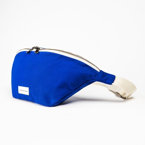 Image of The Peacock Crew Fanny Pack - Stylish Cotton Crossbody Bag for Men & Women - Adjustable Strap, Dual Zipper - Premium Fabric Shoulder Bag, Trekker Indigo Blue