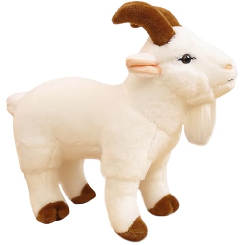 ELAINREN Lifelike White Goat Stuffed Sheep Farm Animals Cuddle Mountain Goat Plush Toy Realistic Zoo Goat Plushie Doll Gifts/9.8''