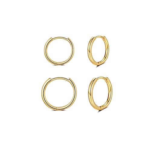 Creolen Gold Damen, Klein Ohrringe Gold Creolen (8mm,10mm,12mm) für Damen Herren Mädchen | Helix 14k Vergoldet Schlafen Ohrringe Knorpel Tragus Cover