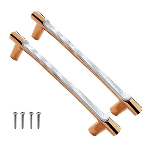 Image of VOLO Wardrobe Cabinet Handle - Sleek Pull Handle for Drawers, Wardrobes, Sliding Doors, and Cabinets in Kitchen, Bedroom, and Office (R-241) (2, Rose Gold, 160MM (8 Inch))