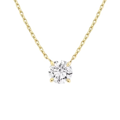 0.75 Carat Classic Round Lab Grown Diamond Solitaire Pendant Necklace in 14k Yellow Gold Available in 18