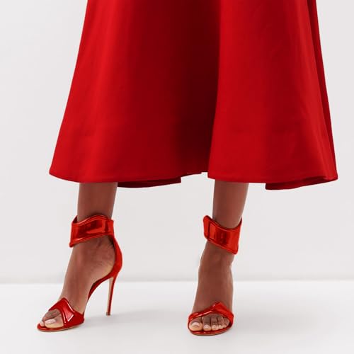 Image of Women's Metallic Open Toe Heels Sandals Back Zipper Dressy Heels Ankle Strap Heels for Party Wedding