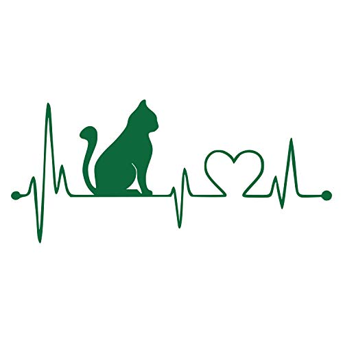 Image of JMM Industries Cat Heartbeat Vinyl Decal Sticker Car Window Bumper Premium Quality UV Resistant Die Cut (Forest Green, 5-Inches)