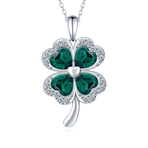 Four Leaf Clover Necklace 925 Sterling Silver Shamrock Pendant Necklace Clover Jewelry Gifts for Women