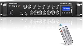 Sound Town 180W 6-Zone 70V/100V Commercial Power Amplifier with Bluetooth, Optical, Phantom Power, for Restaurants, Lounges, Bars, Pubs, Schools (STCA180-6Z)